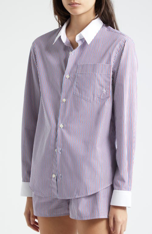 Shop Sporty And Rich Sporty & Rich Stripe Cotton Button-up Shirt In White/red/navy Stripe