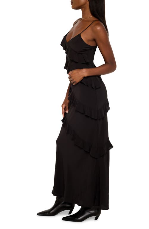 Shop Good American Bias Cut Ruffle Chiffon Slipdress In Black001