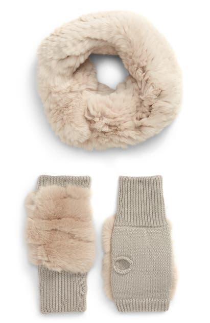 Click to view more detailed imagery on our partner's website Jocelyn Genuine Rabbit Fur Cowl & Mitten Set In Tan