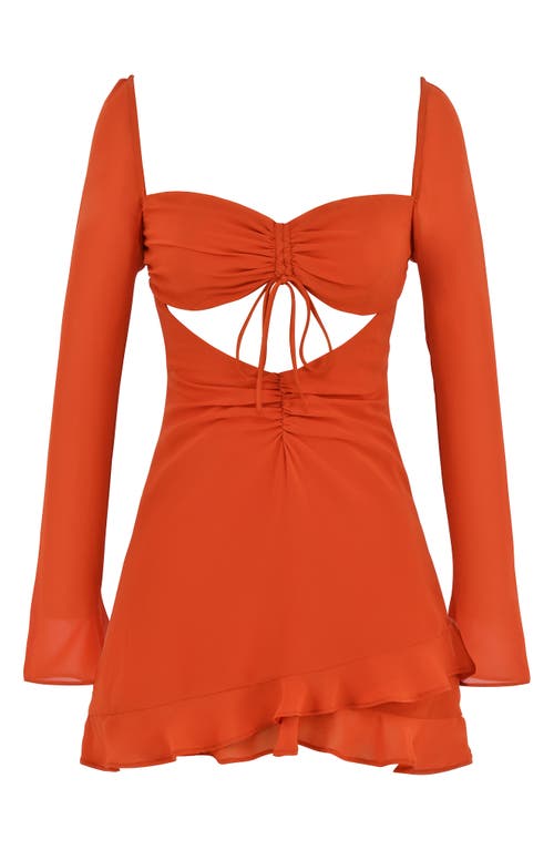 Lace-Up Cutout Long Sleeve Cocktail Minidress in Amber