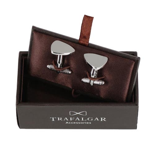 Trafalgar Stefano Shield Brass Engravable Cufflinks In Silver