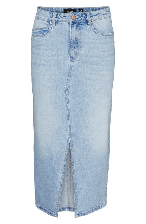 Veri Slit Front Denim Maxi Skirt in Light Blue Denim