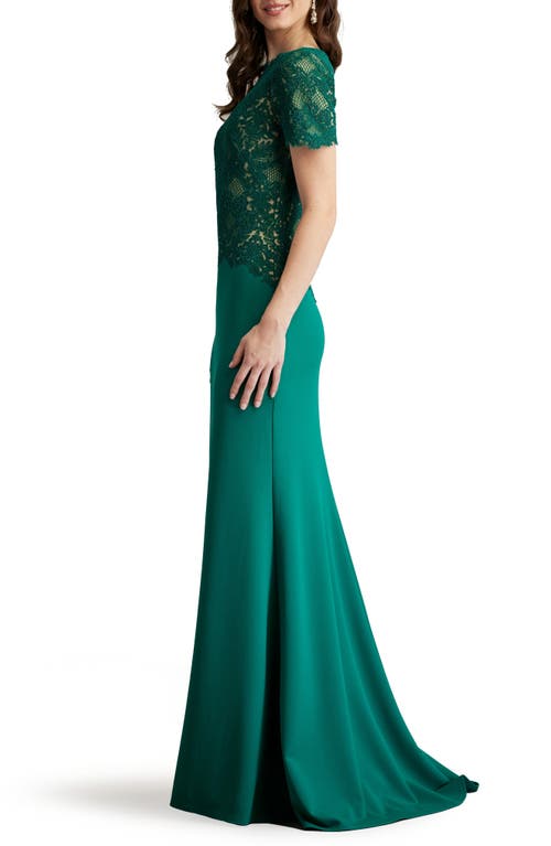 Shop Tadashi Shoji Corded Lace & Crepe Gown In Emerald