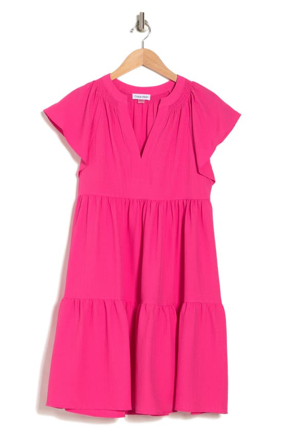 Shop Calvin Klein Tiered Gauze Dress In Hibiscus