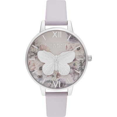 Olivia Burton 3D Butterfly Leather Watch,