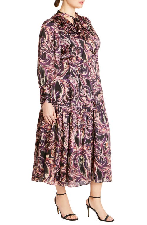 City Chic Suzanne Print Long Sleeve Maxi Dress In Vintage Paisley