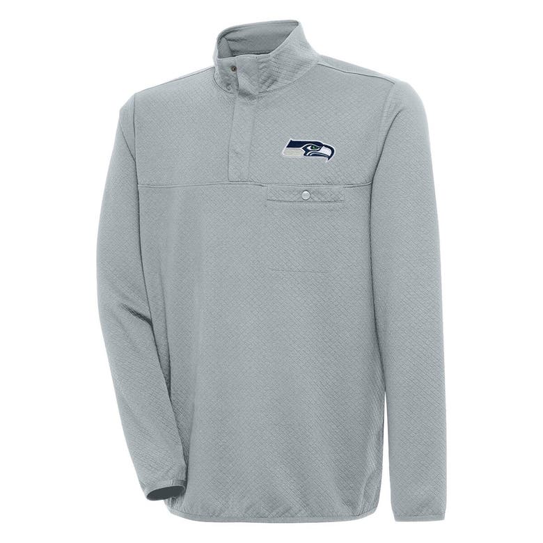 Shop Antigua Gray Seattle Seahawks Streamer Quarter-snap Pullover Jacket