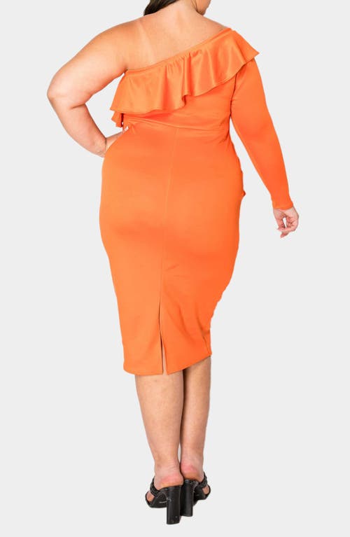 L I V D Val Ruffle One-shoulder Midi Dress In Tangerine
