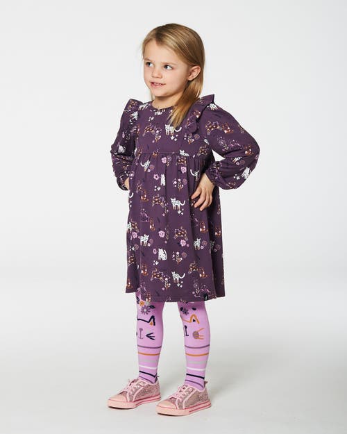 Shop Deux Par Deux Baby Girl's Dress With Frills Mauve Printed Cats