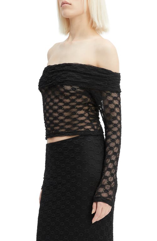 Bardot Adoni Embroidered Sheer Mesh Crop Top In Black