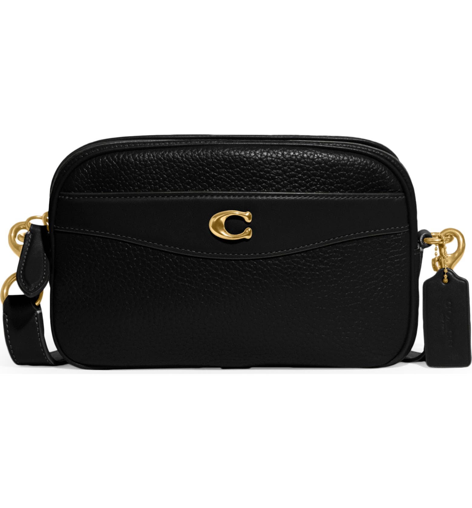 Affordable Luxury Black Coach Pebbled Leather Camera Crossbody Bag
