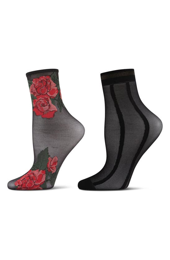 Shop Memoi Assorted 2-pack Ankle Socks In Black-red