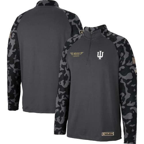 Men's Colosseum Charcoal Indiana Hoosiers OHT Military Appreciation Long Range Raglan Quarter-Zip Jacket