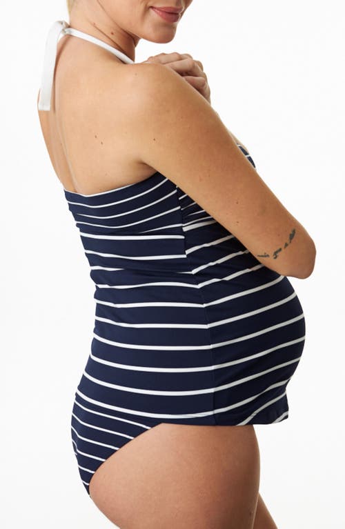 Shop Pez D'or Marine Stripe Maternity Tankini Swimsuit In Navy/white