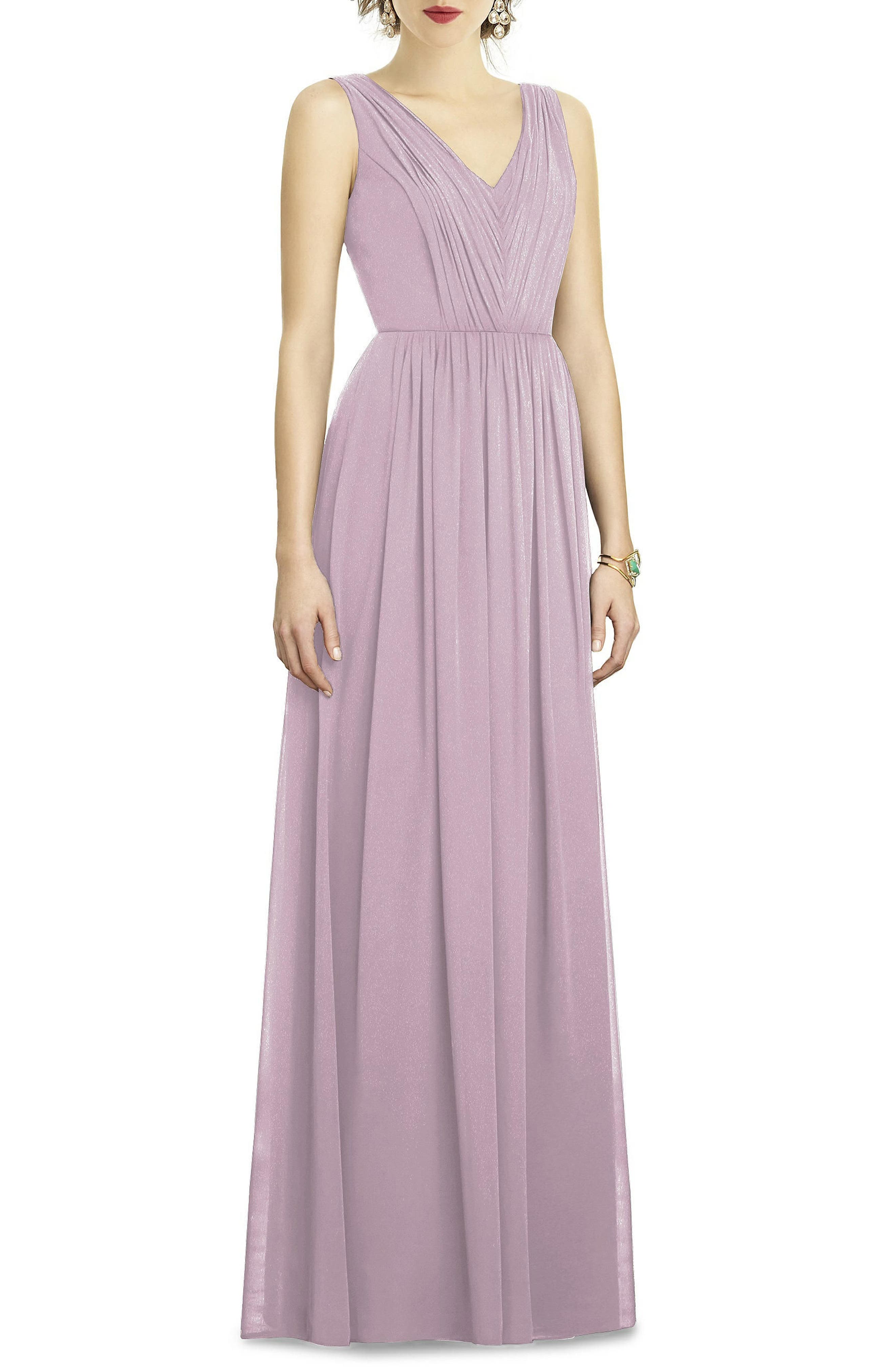 Dessy Collection Shirred Shimmer Chiffon Gown, Purple