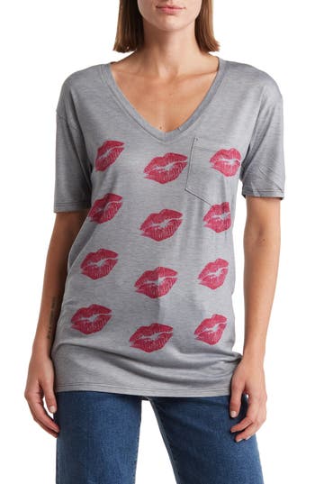 Shop Go Couture Deep V-neck Boyfriend Tee In Grey/summer Song