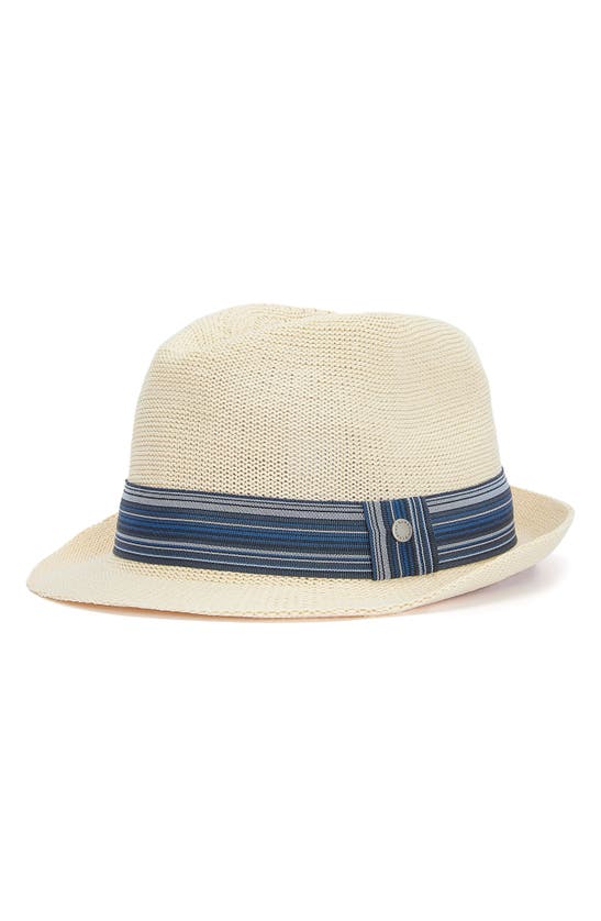 Shop Barbour Belford Trilby Hat In Ecru/ Blue