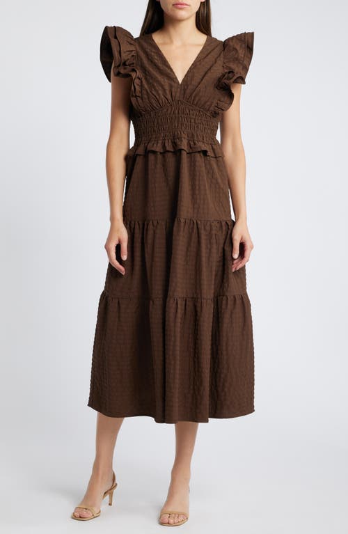 Shop Moon River Ruffle Midi Dress In Brown