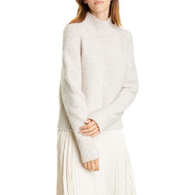 Vince Textured Sleeve Wool, Silk & Cashmere Turtleneck Sweater, Beige