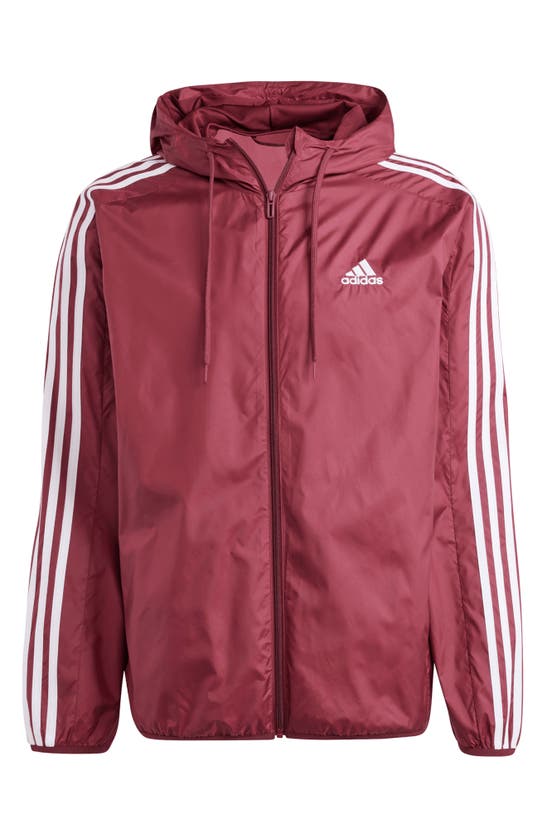 Shop Adidas Originals Adidas 3-stripes Hooded Windbreaker Jacket In Shadow Red