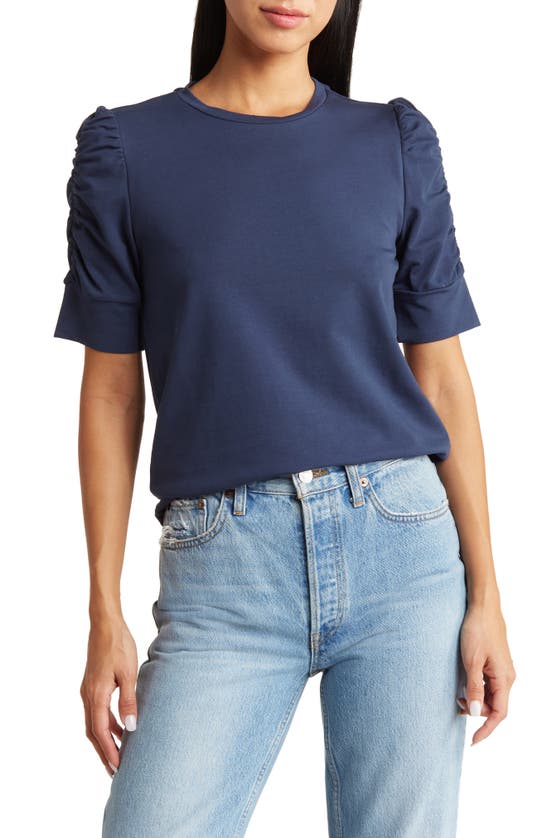 Walter Baker Skippy Ruched Sleeve T-shirt In Navy