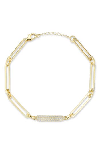 Shop Chloe & Madison Chloe And Madison Pavé Cz Paper Clip Chain Bracelet In Gold