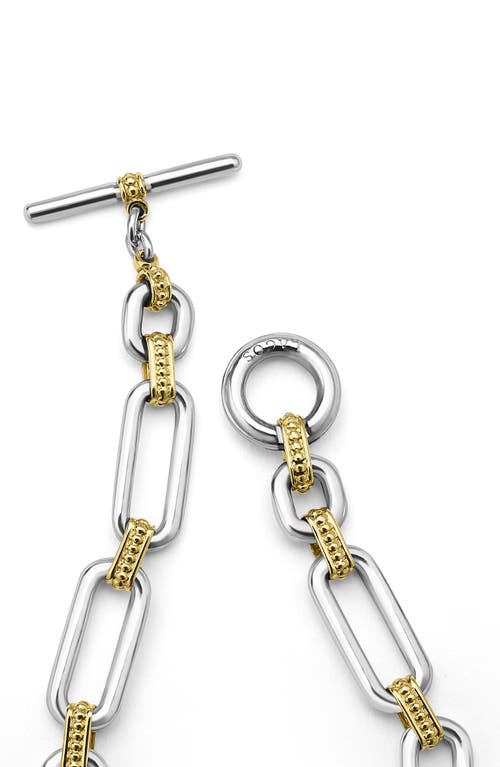 Lagos 18k Yellow Gold & Sterling Silver Signature Caviar Diamond Open Link Toggle Bracelet In Two-tone