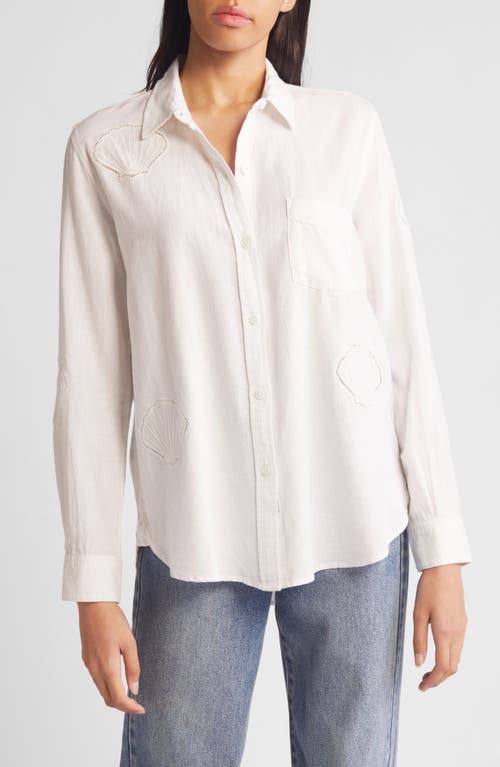 Rails Charli Seashell Linen Blend Button-Up Shirt in White Eyelet Shells 