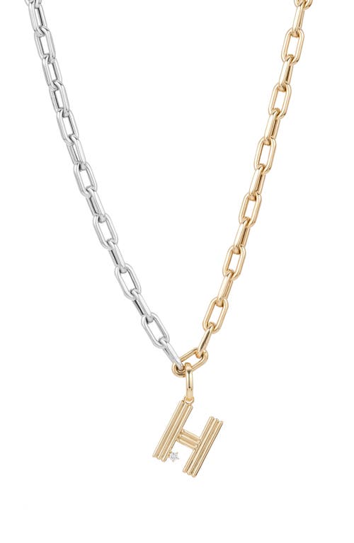 Adina Reyter Two-Tone Paper Cip Chain Diamond Initial Pendant Necklace in Yellow Gold - H at Nordstrom, Size 16