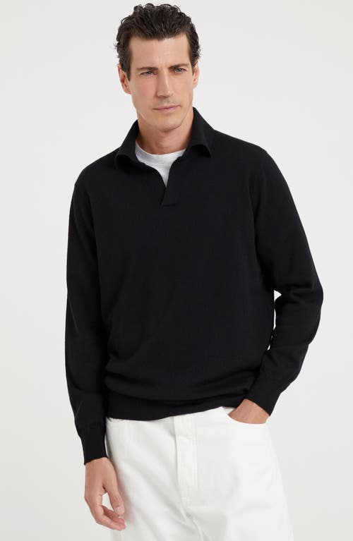 Shop Brunello Cucinelli Cashmere Knit Polo In Black