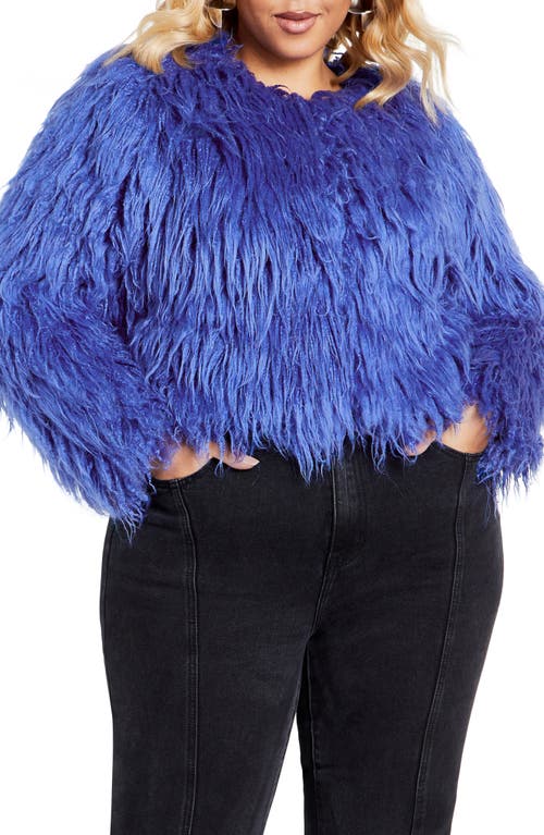 City Chic Blakely Faux Fur Crop Jacket in Dazzling Blue at Nordstrom