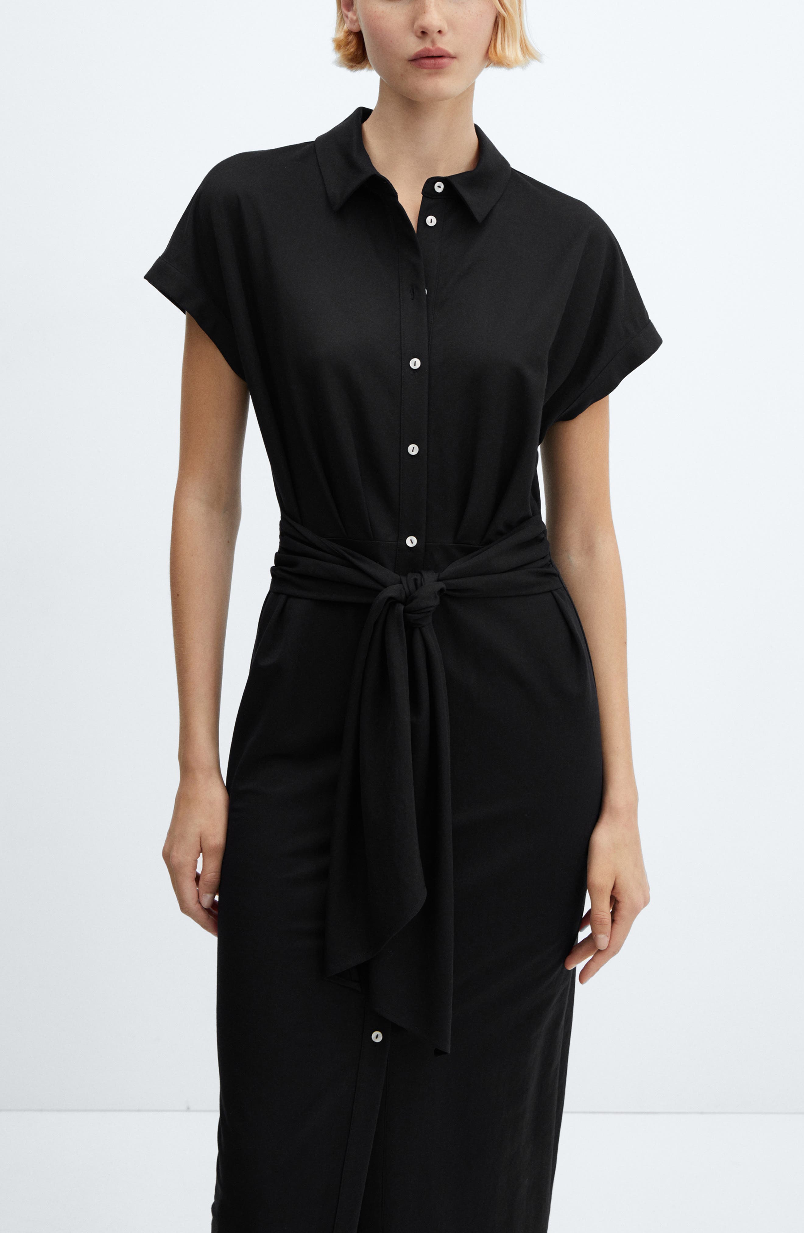 MANGO Knot Detail Midi Shirtdress | Nordstrom