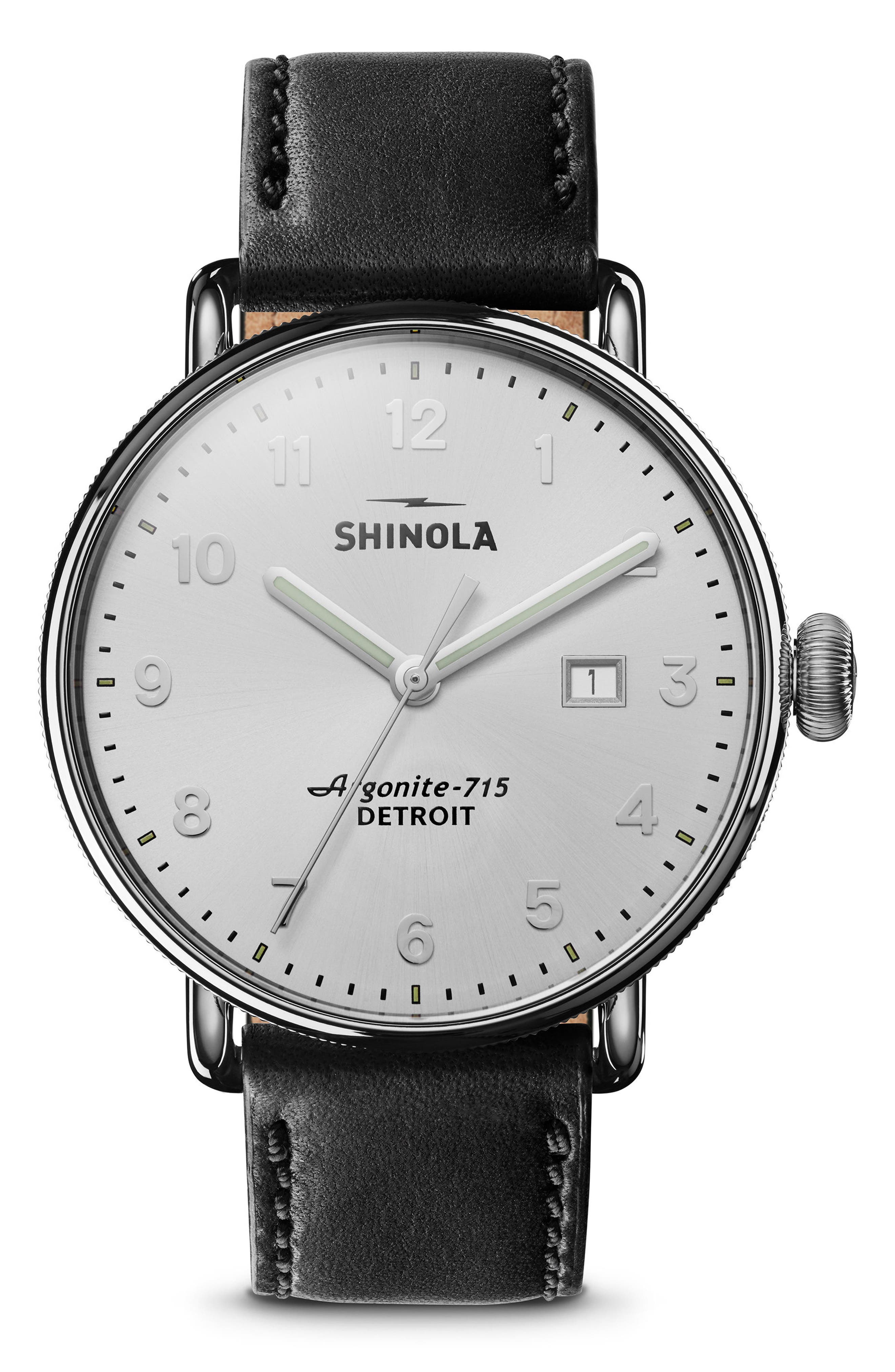 Shinola The Canfield Leather Strap Watch In Silver