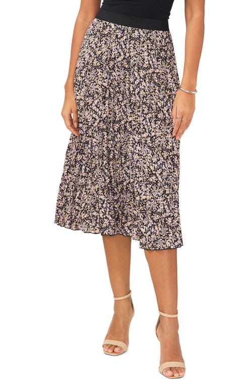 Chaus Pleated Midi Skirt In Black/yellow/lavendar