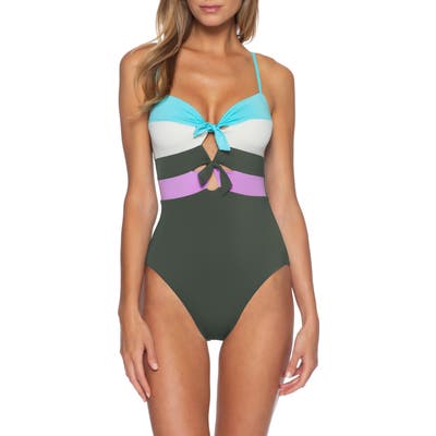 Becca Circuit Colorblock One-Piece Swimsuit, Green