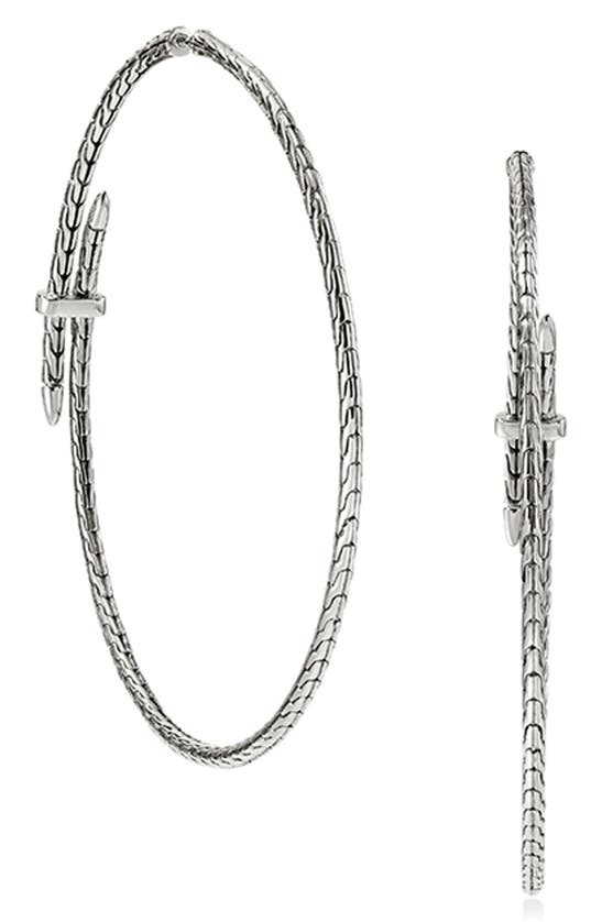 Shop John Hardy Spear Diamond Hoop Earrings In Silver