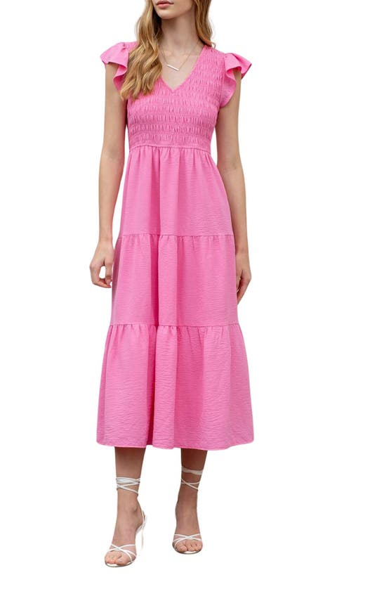 Blu Pepper Flutter Sleeve Midi Dress In Pink