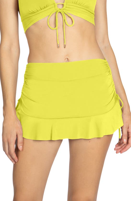 Shop Robin Piccone Aubrey Ruched Cover-up Miniskirt In Honeydew
