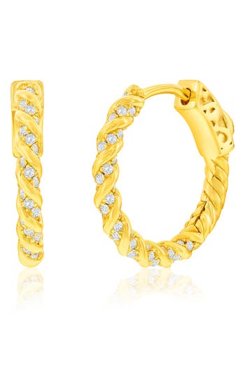 Simona Cubic Zirconia Rope Huggie Hoop Earrings In Gold