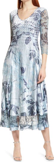 Komarov Lace Sleeve Charmuse Midi Cocktail Dress | Nordstrom