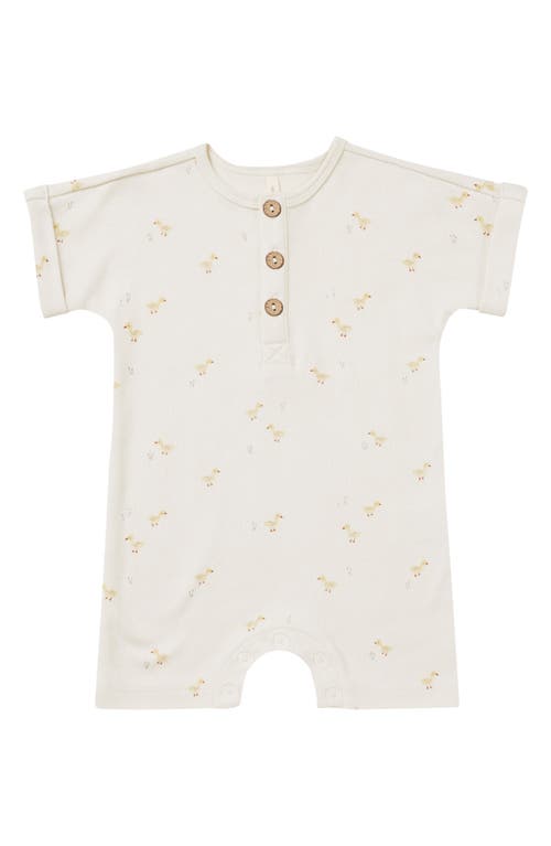 QUINCY MAE Duck Print Henley Organic Cotton Blend Romper Ivory-Ducks at Nordstrom,