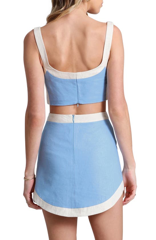 Shop Avec Les Filles Colorblock Linen Blend Crop Top & Miniskirt Set In Ice Blue