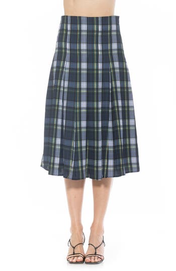 Alexia Admor Shilo Pleated Midi Skirt In Blue Plaid