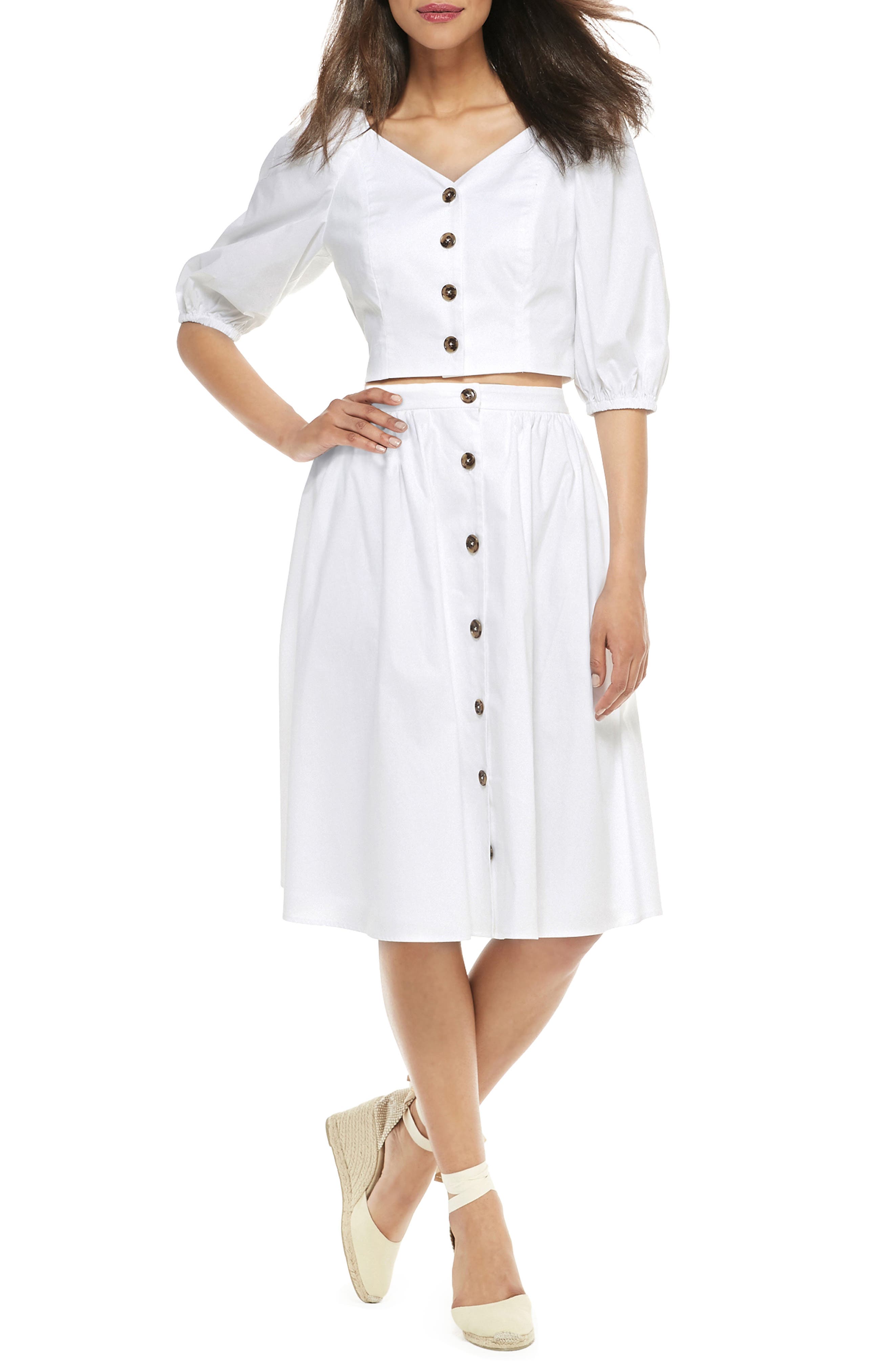 Gal Meets Glam Collection India Button-Up Two-Piece Dress, White