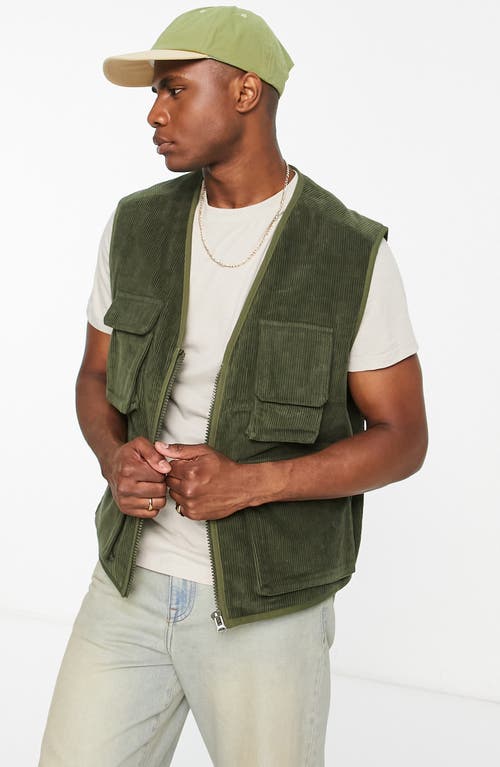 Topman Corduroy Utility Vest in Khaki