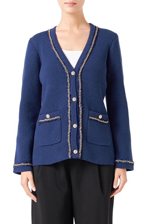 Shop Endless Rose Trim Detail Cardigan In Navy