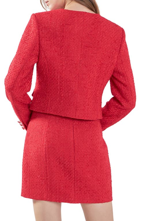 Shop Endless Rose Tweed Crop Jacket In Red