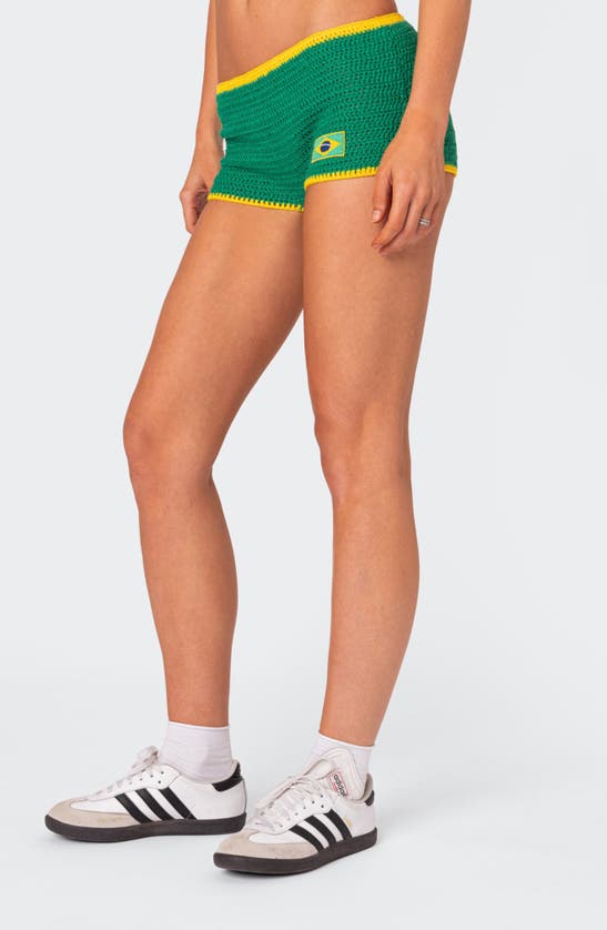Shop Edikted Brasil Knit Cover-up Shorts In Green