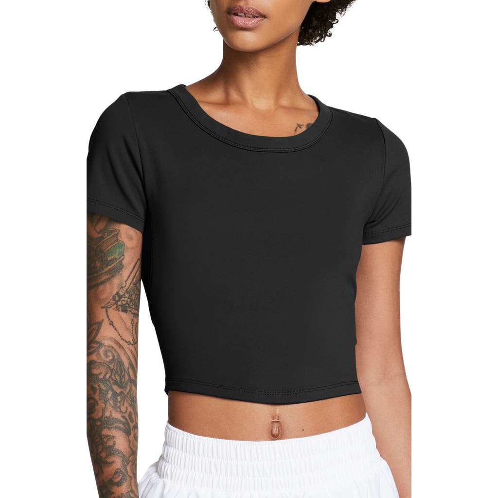 Nike Phoenix Fleece Short Sleeve Crop Sweatshirt In Black/black