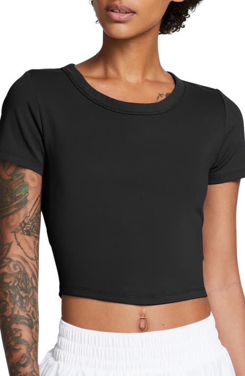 Shop Nike Phoenix Fleece Short Sleeve Crop Sweatshirt In Black/black